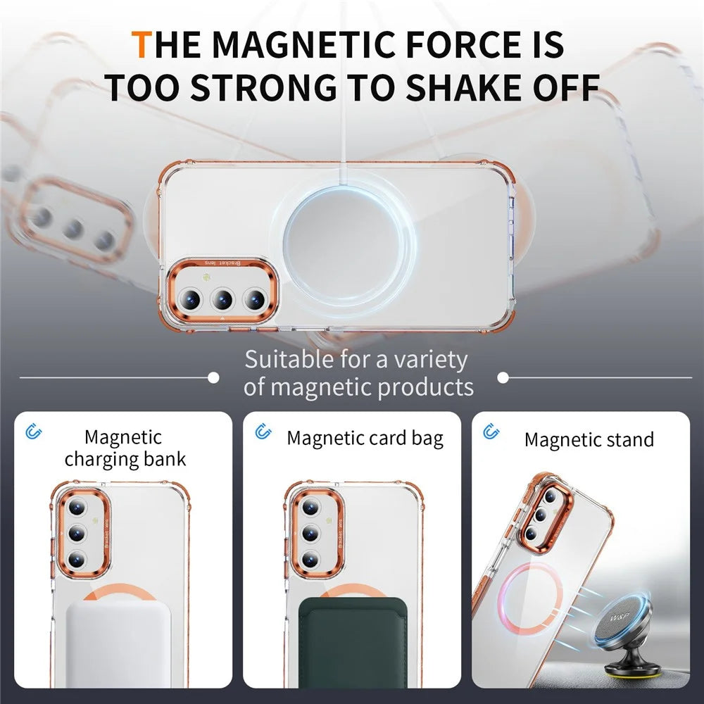 For Samsung Galaxy A16 5G  /  A16 4G Clear Phone Case with Lens Kickstand Cover Magnetic Case - Orange - 5