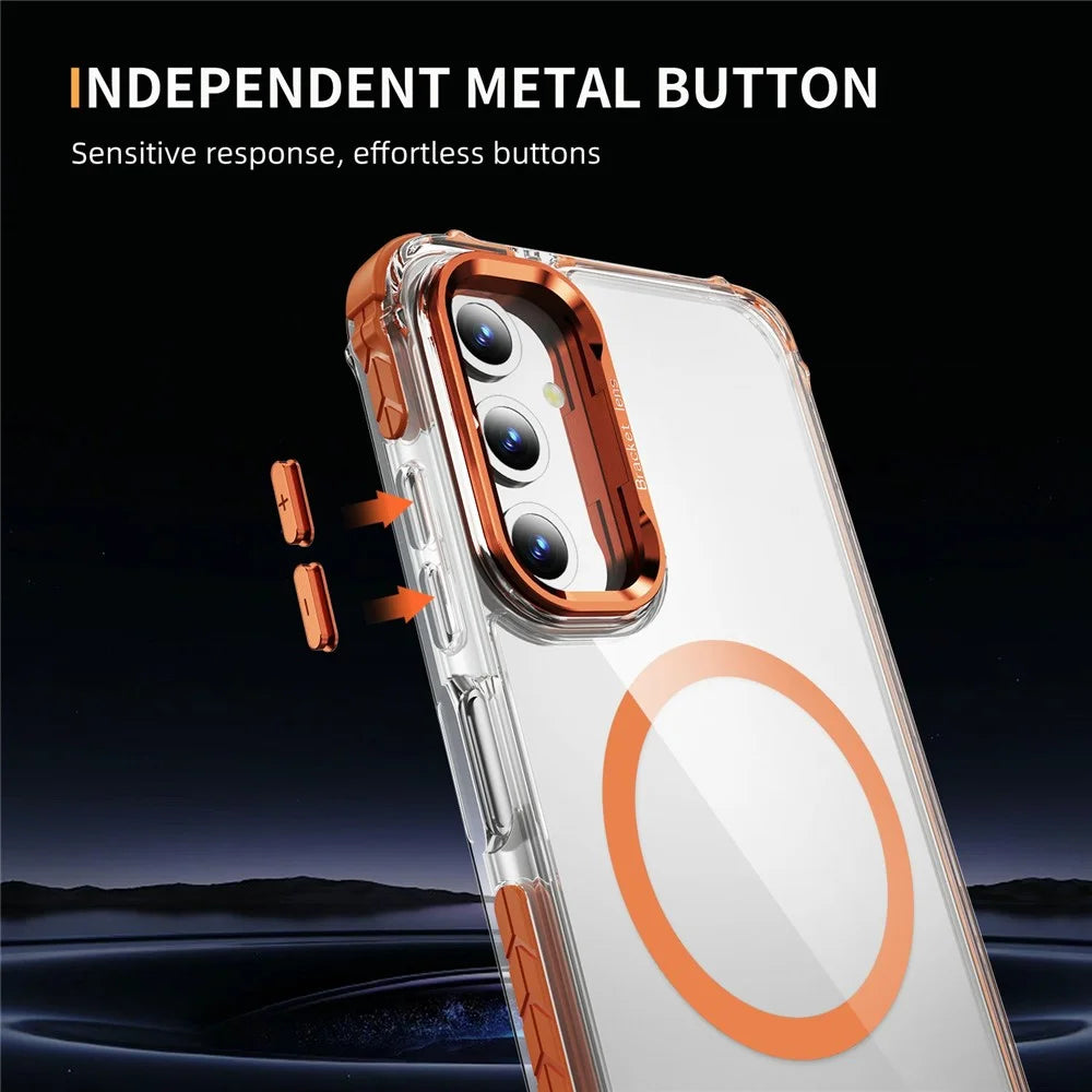 For Samsung Galaxy A16 5G  /  A16 4G Clear Phone Case with Lens Kickstand Cover Magnetic Case - Orange - 6