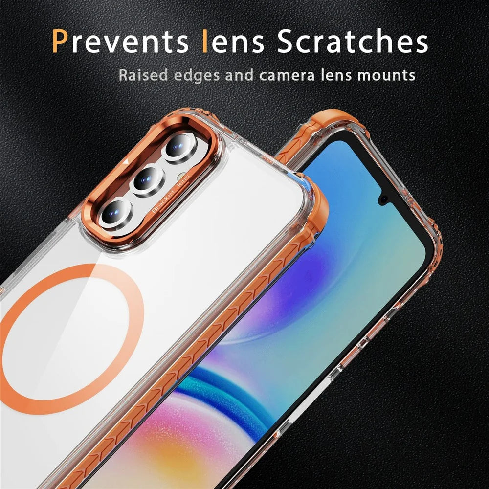 For Samsung Galaxy A35 5G Clear Phone Case with Lens Kickstand Cover Magnetic Case - Orange - 3