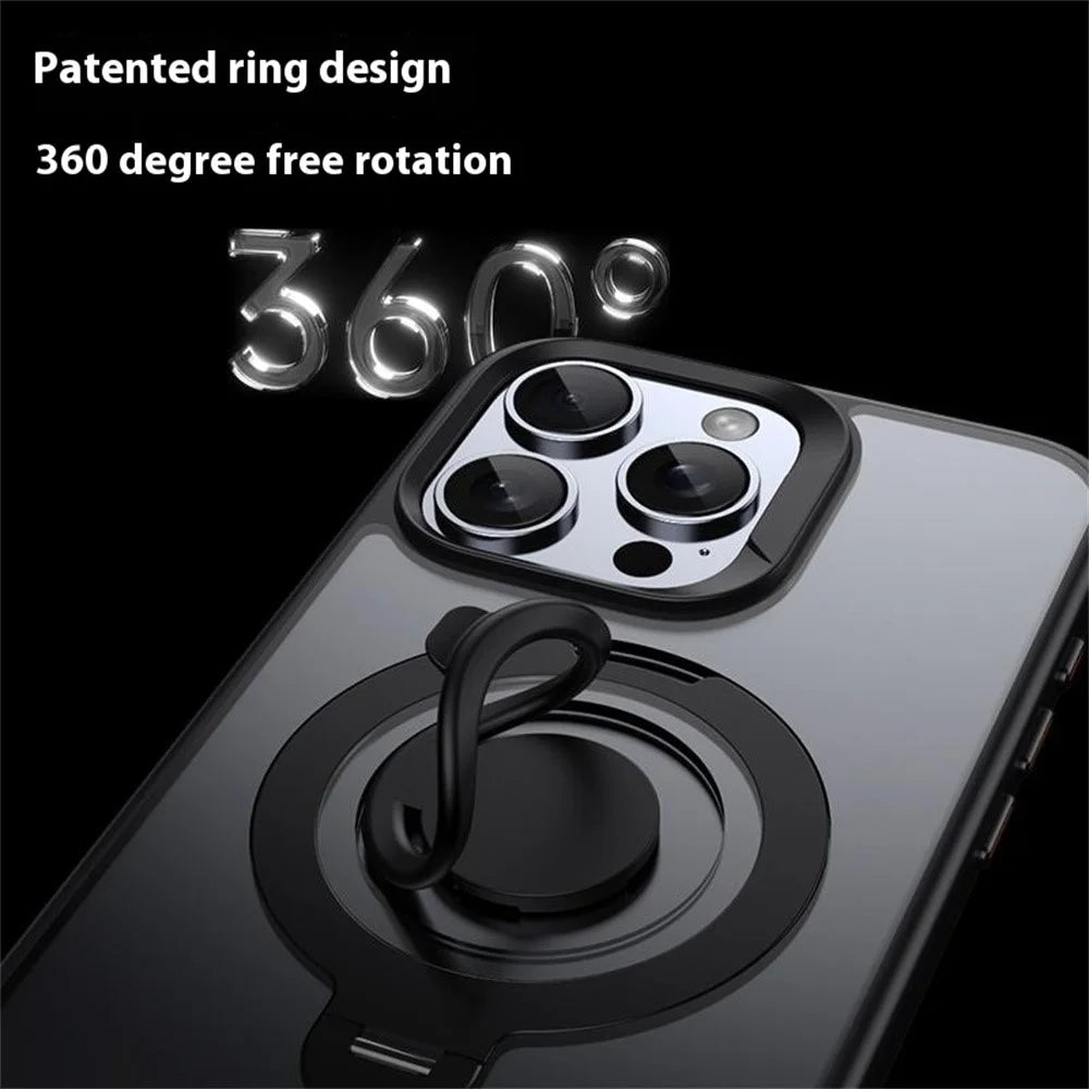 For iPhone 15 Pro Case Compatible with MagSafe Kickstand Matte PC+TPU Phone Cover with Silicone Ring - Blue - 3