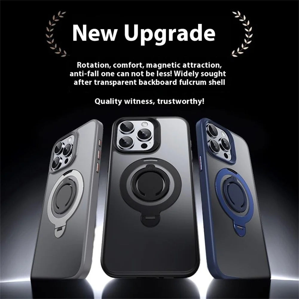 For iPhone 15 Pro Case Compatible with MagSafe Kickstand Matte PC+TPU Phone Cover with Silicone Ring - Blue - 6