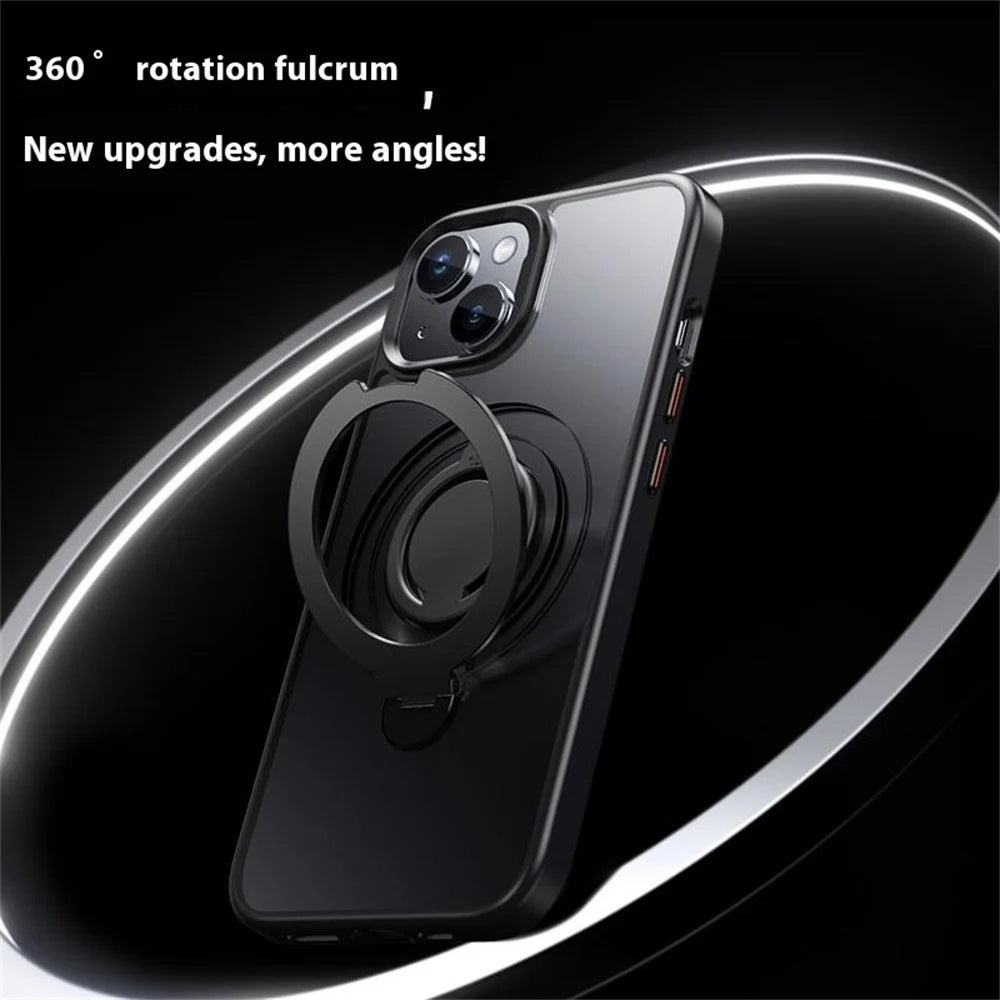 For iPhone 13 Case Compatible with MagSafe Kickstand Matte PC+TPU Phone Cover with Silicone Ring - Black - 4