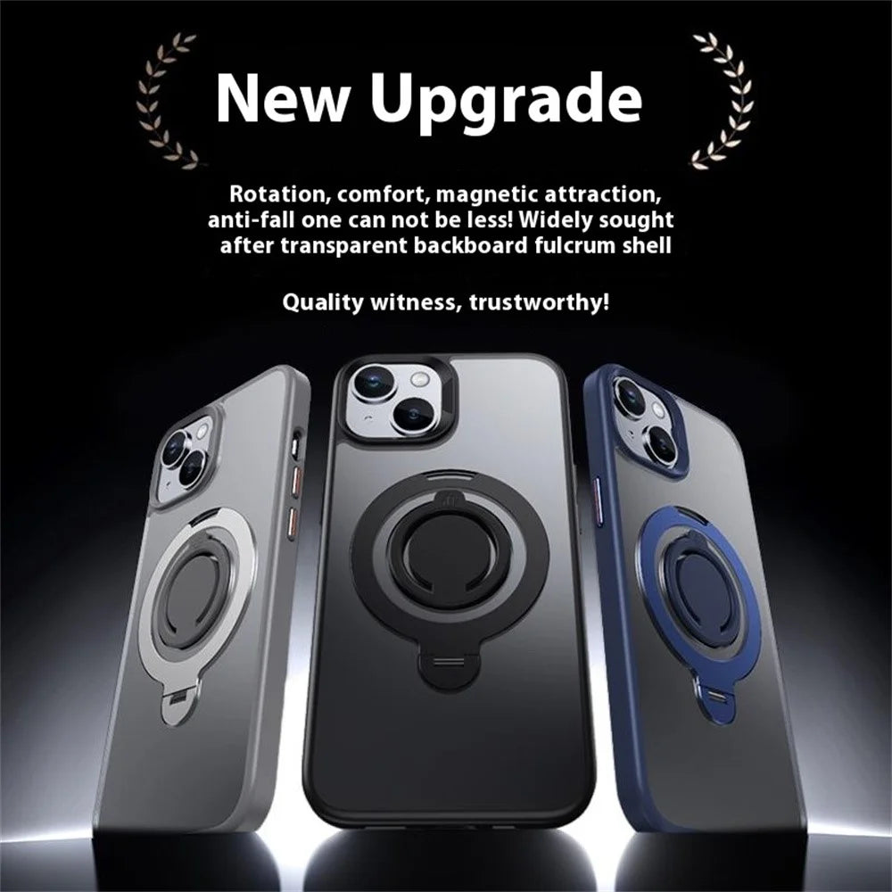 For iPhone 13 Case Compatible with MagSafe Kickstand Matte PC+TPU Phone Cover with Silicone Ring - Black - 6