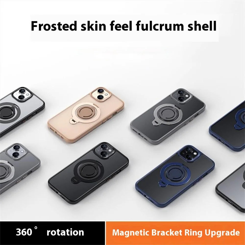 For iPhone 13 Case Compatible with MagSafe Kickstand Matte PC+TPU Phone Cover with Silicone Ring - Black - 7