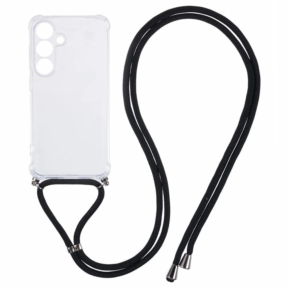 For Samsung Galaxy S25 Case Reinforced Corner TPU Clear Phone Cover with Lanyard - 1