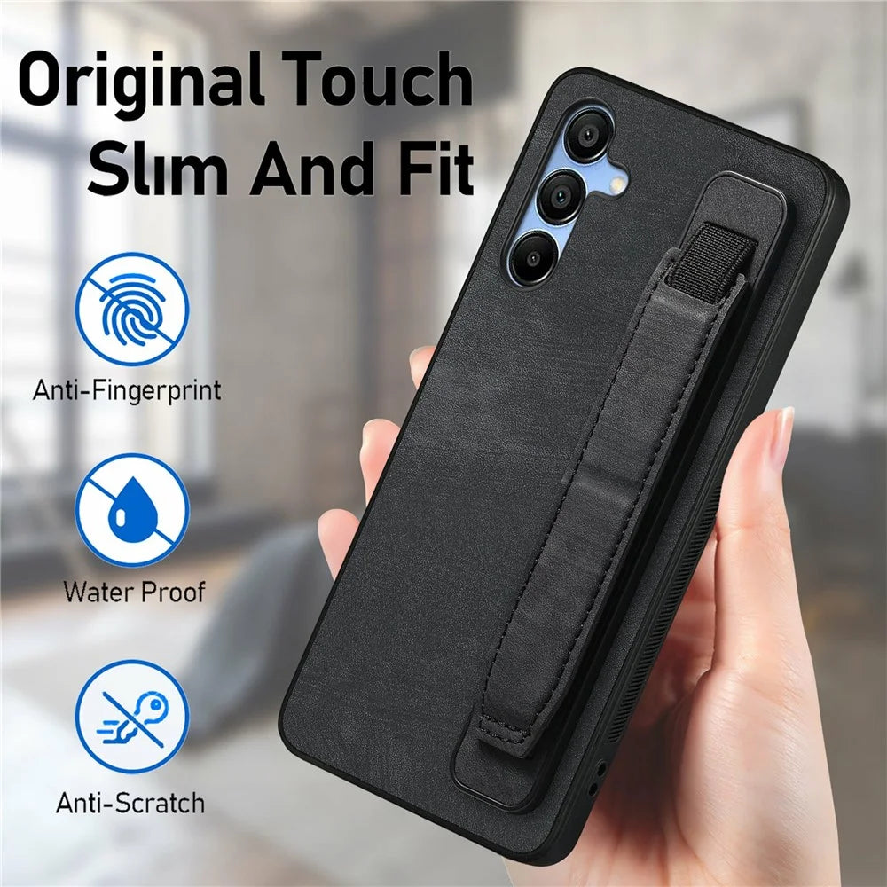 For Samsung Galaxy A16 4G / 5G Case Wristband Leather + TPU Phone Cover - Brown - 4
