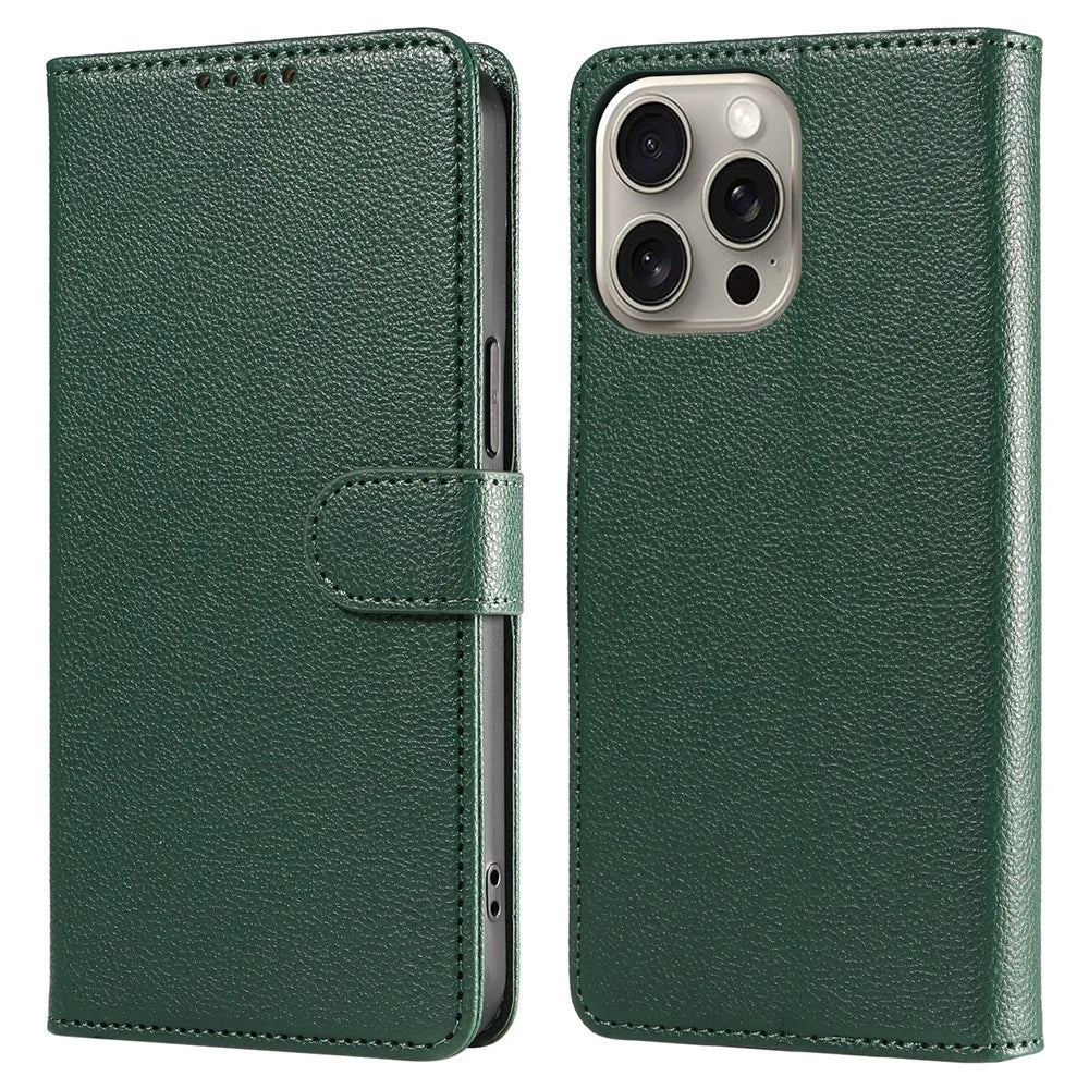 For iPhone 14 Pro Leather Case Litchi Texture RFID Blocking Wallet Stand Phone Cover - Green - 1