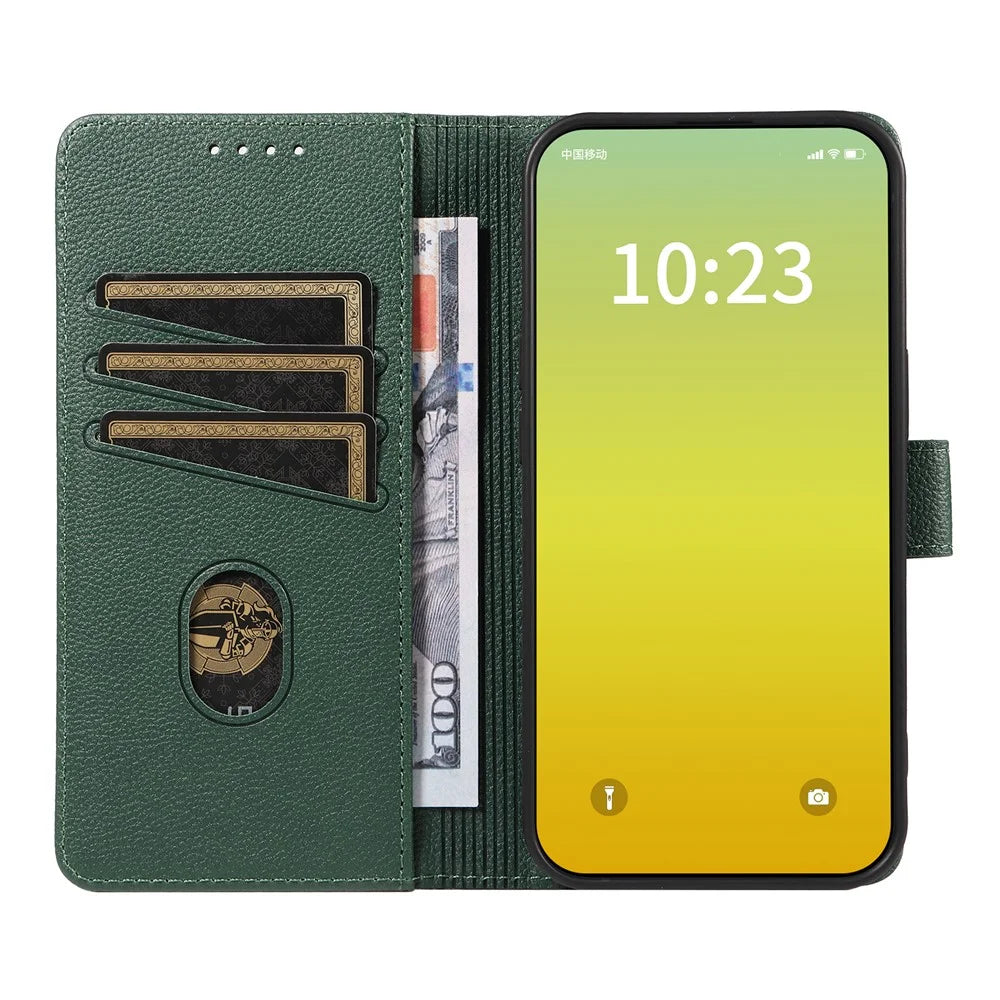 For iPhone 14 Pro Leather Case Litchi Texture RFID Blocking Wallet Stand Phone Cover - Green - 2
