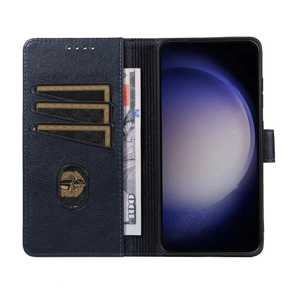For Samsung Galaxy S24 FE Leather Case Litchi Texture RFID Blocking Wallet Stand Phone Cover - Blue - 2