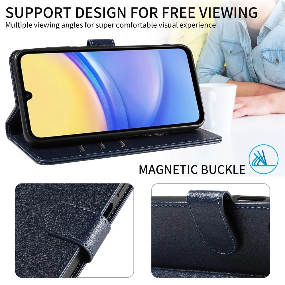 For Samsung Galaxy S24 FE Leather Case Litchi Texture RFID Blocking Wallet Stand Phone Cover - Blue - 7