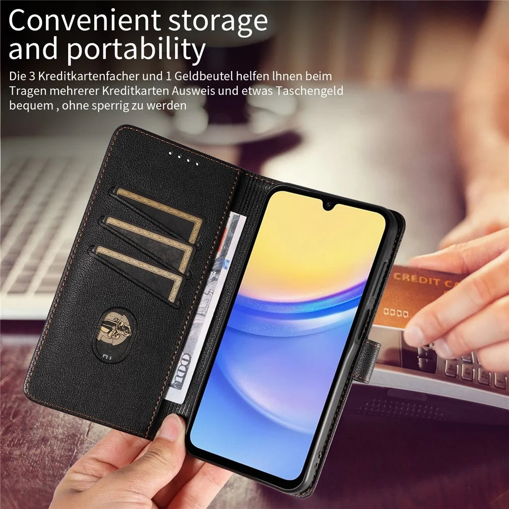 For Samsung Galaxy S24+ Leather Case Litchi Texture RFID Blocking Wallet Stand Phone Cover - Black - 5