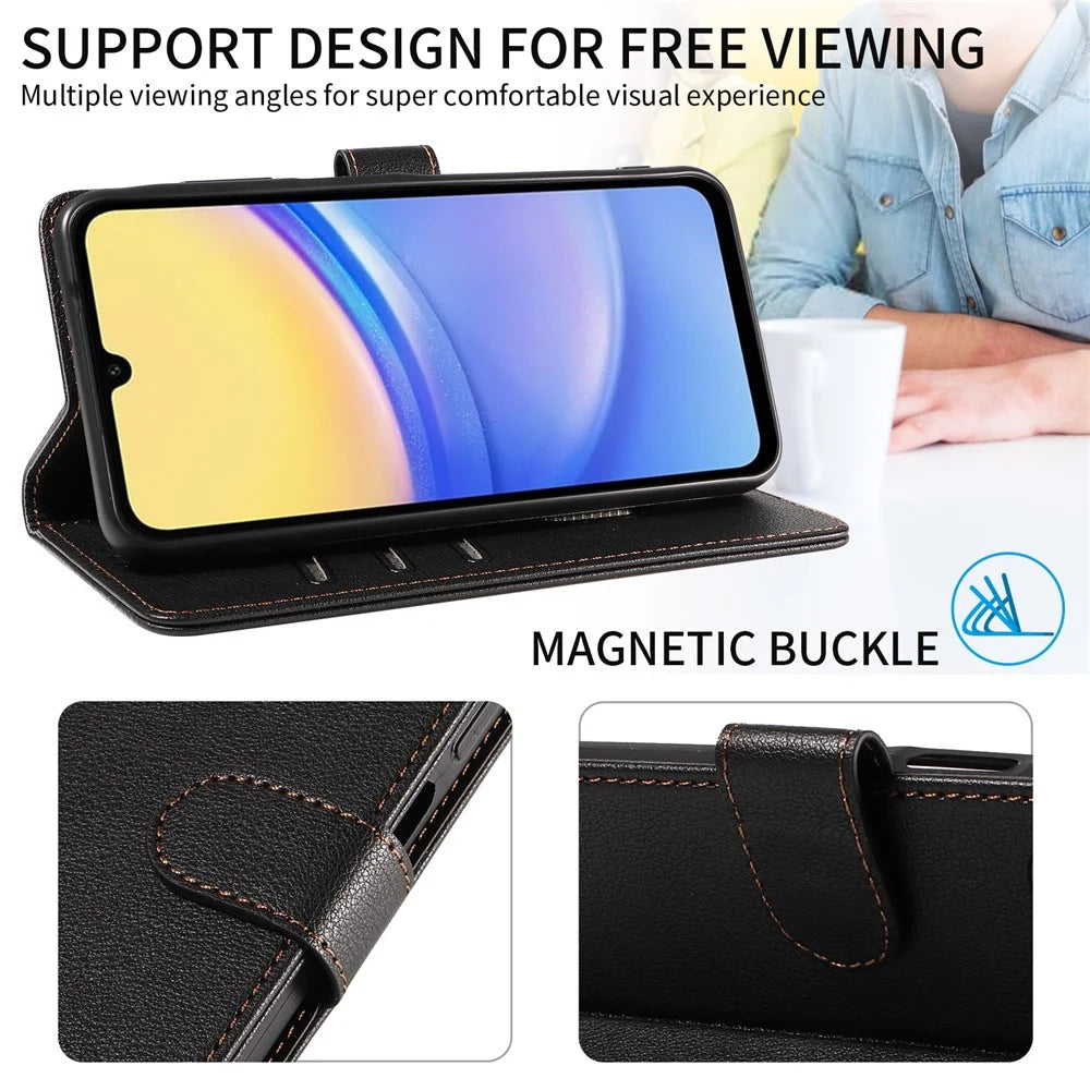 For Samsung Galaxy S24+ Leather Case Litchi Texture RFID Blocking Wallet Stand Phone Cover - Black - 7