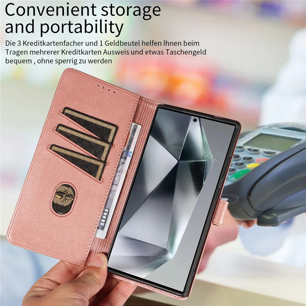 For Samsung Galaxy S23 Ultra Leather Case Litchi Texture RFID Blocking Wallet Stand Phone Cover - Rose Gold - 2