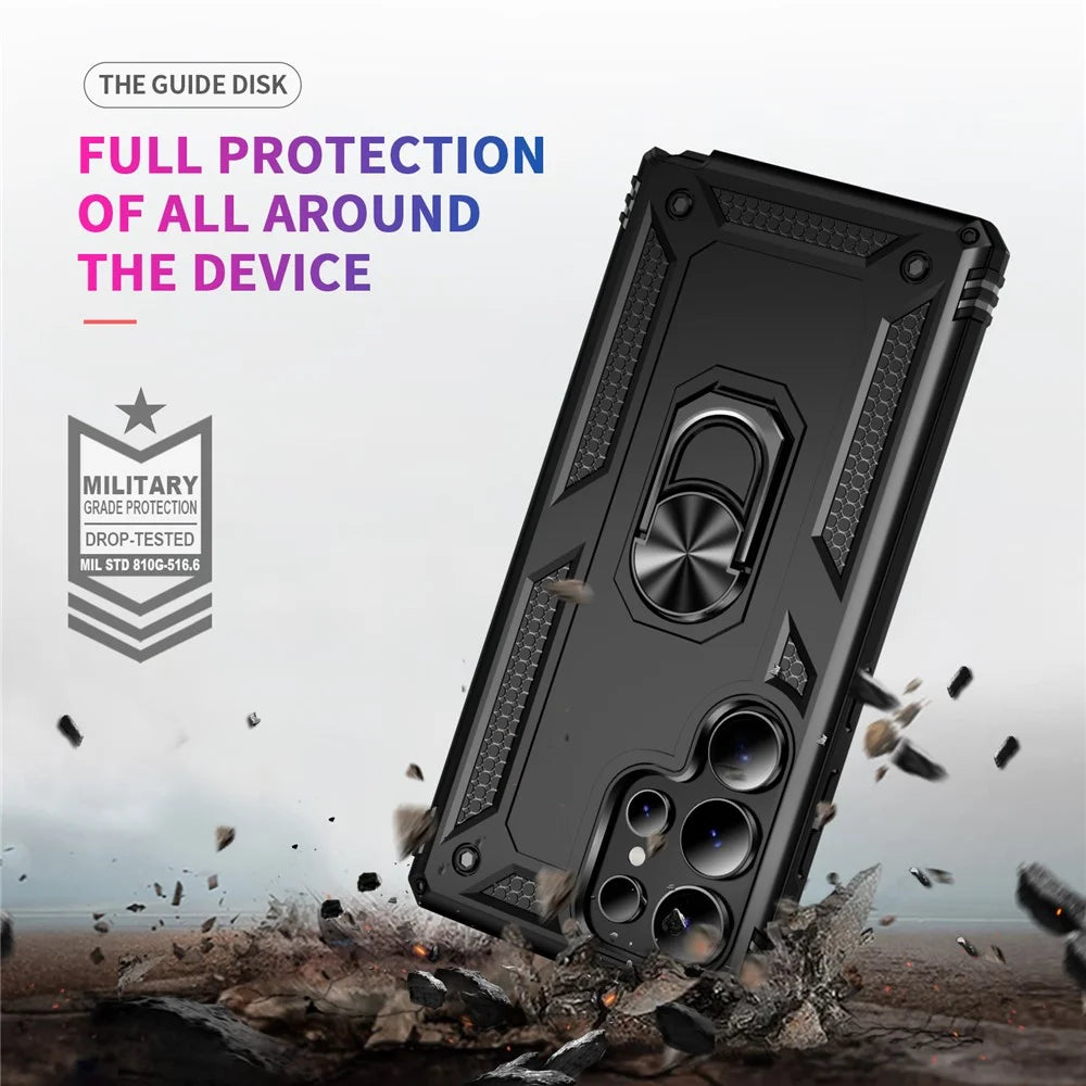 For Samsung Galaxy S25 Ultra Case PC+TPU Phone Cover with Rotary Ring Kickstand - Black - 5