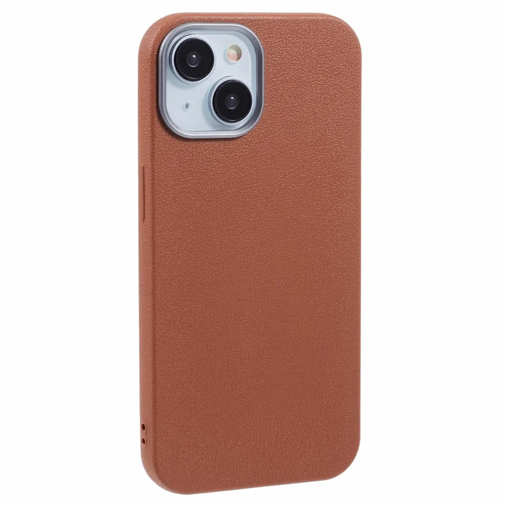 For iPhone 13 Case Electroplating Lens Frame Textured TPU Shockproof Phone Cover - Brown - 1