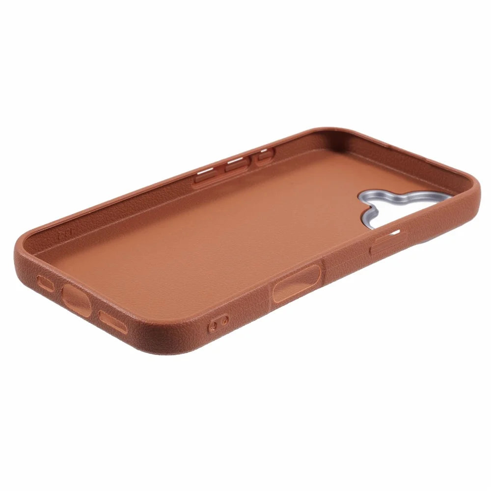 For iPhone 16 Case Electroplating Lens Frame Textured TPU Shockproof Phone Cover - Brown - 4
