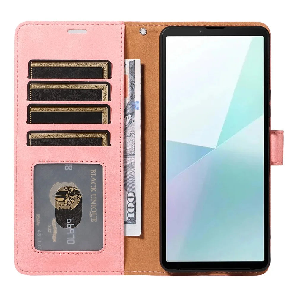 For Sony Xperia 10 VI Case with Thickened Strap RFID Blocking Wallet Stand Leather Flip Phone Cover - Pink - 2