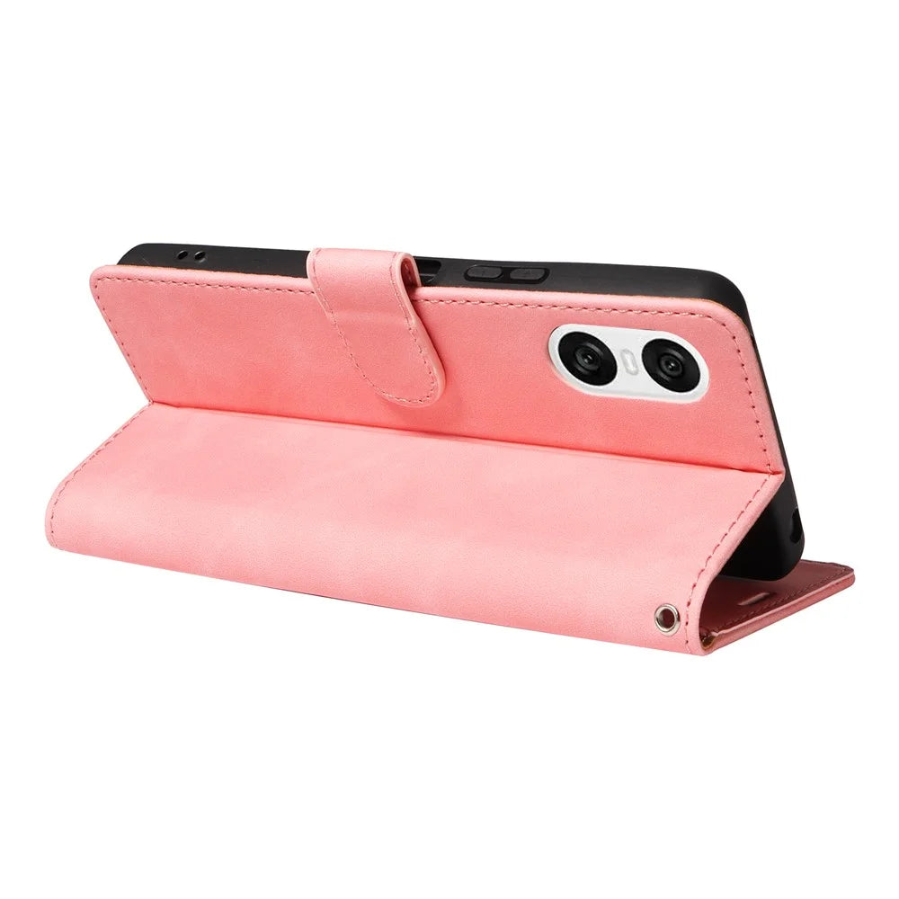 For Sony Xperia 10 VI Case with Thickened Strap RFID Blocking Wallet Stand Leather Flip Phone Cover - Pink - 3