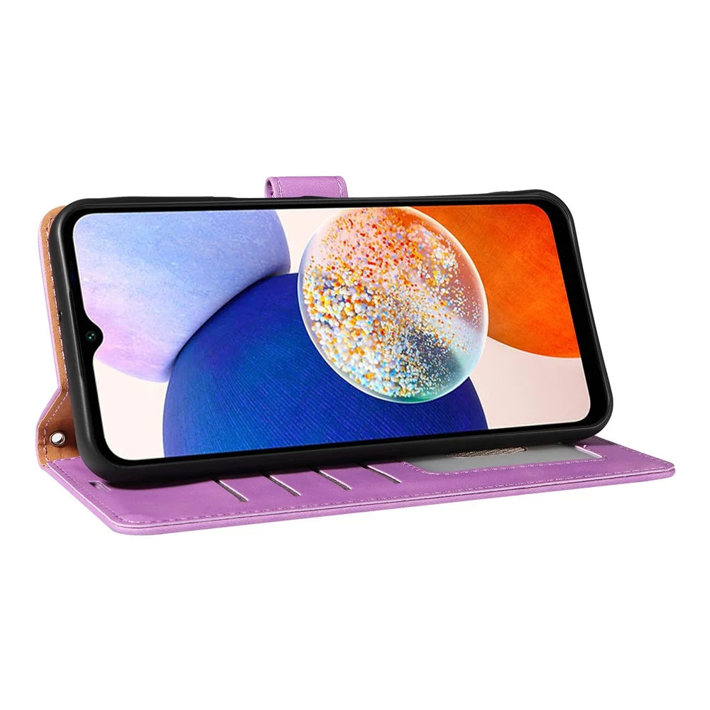 For Samsung Galaxy A15 4G / 5G Case with Thickened Strap RFID Blocking Wallet Stand Leather Flip Phone Cover - Purple - 4