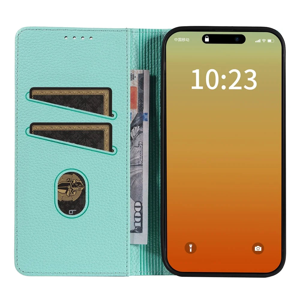 For iPhone 13 Pro Case RFID Blocking Strong Magnetic Leather Wallet Phone Cover - Mint Green - 2