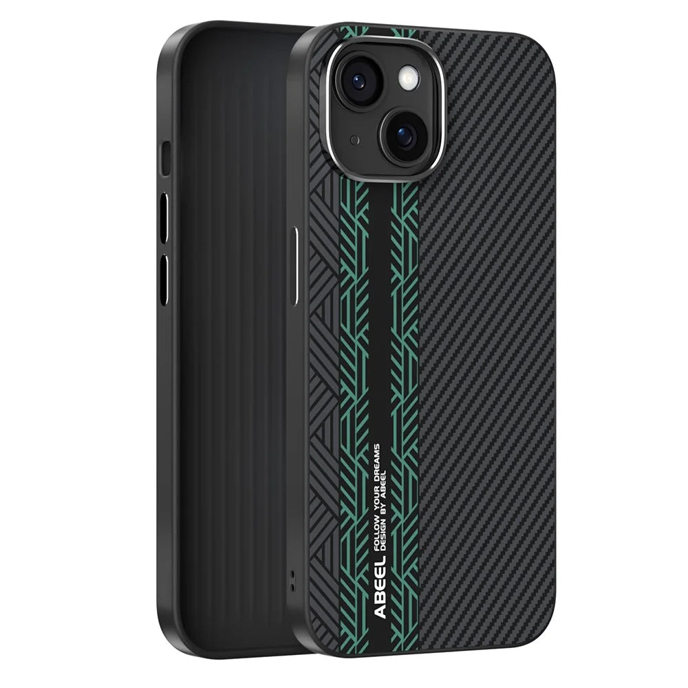 ABEEL For iPhone 15 Case PC + TPU + Aluminum Alloy + PU Leather Slim Phone Back Cover Compatible with MagSafe - Texture 2 - 2