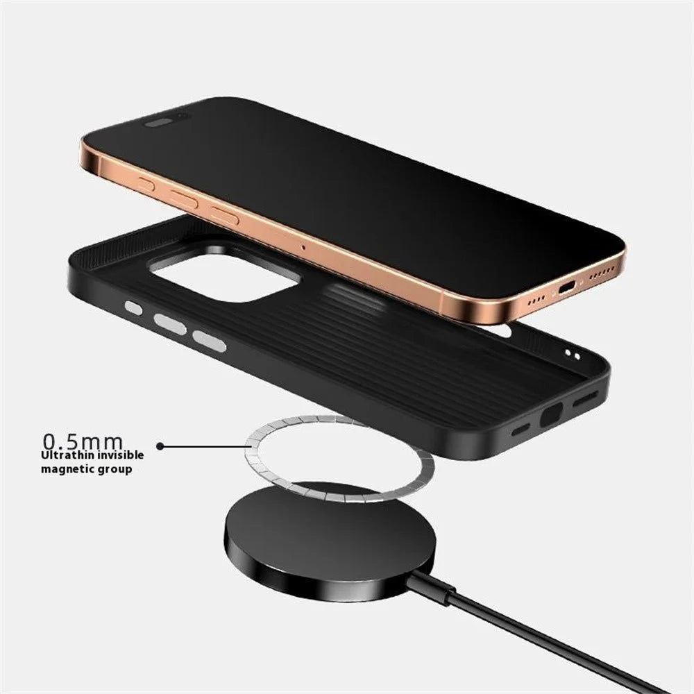 ABEEL For iPhone 16 Pro Max Case PC + TPU + Aluminum Alloy + PU Leather Slim Phone Back Cover Compatible with MagSafe - Texture 2 - 3