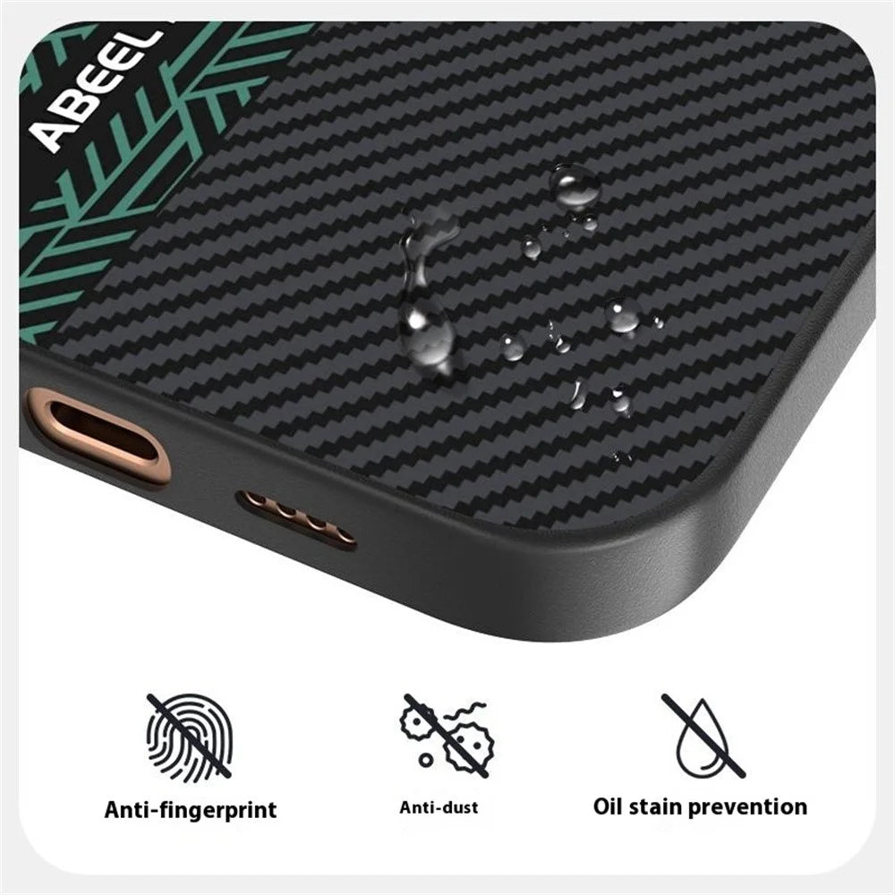 ABEEL For iPhone 16 Pro Max Case PC + TPU + Aluminum Alloy + PU Leather Slim Phone Back Cover Compatible with MagSafe - Texture 2 - 5