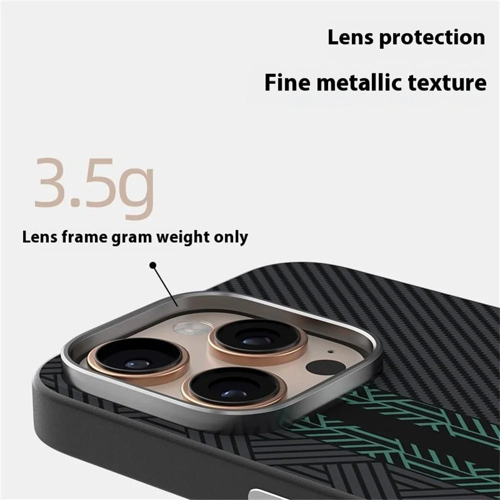 ABEEL For iPhone 16 Pro Max Case PC + TPU + Aluminum Alloy + PU Leather Slim Phone Back Cover Compatible with MagSafe - Texture 2 - 7