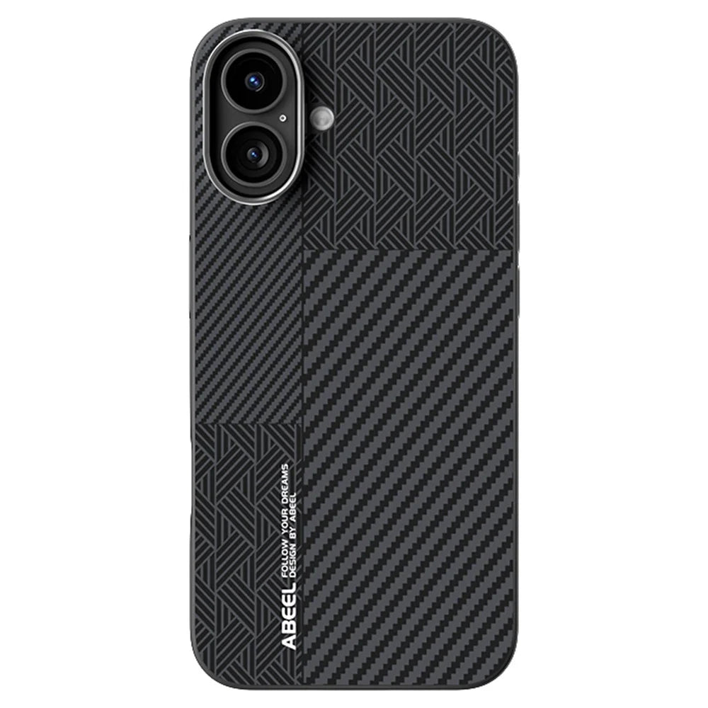 ABEEL For iPhone 16 Plus Case PC + TPU + Aluminum Alloy + PU Leather Slim Phone Back Cover Compatible with MagSafe - Texture 3 - 1