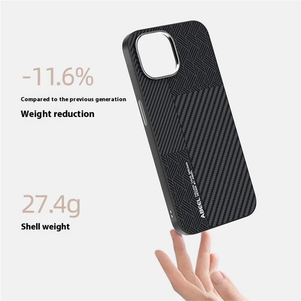 ABEEL For iPhone 14 Case PC + TPU + Aluminum Alloy + PU Leather Slim Phone Back Cover Compatible with MagSafe - Texture 3 - 4