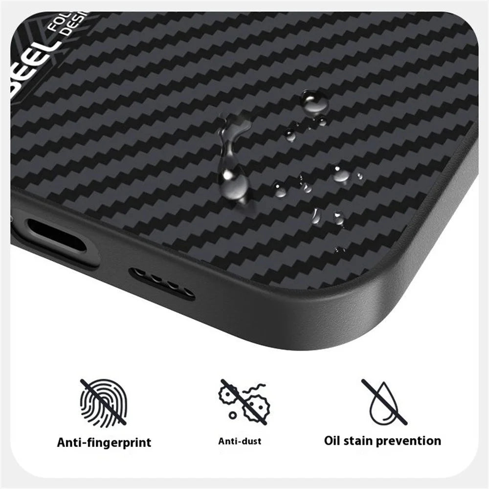 ABEEL For iPhone 14 Case PC + TPU + Aluminum Alloy + PU Leather Slim Phone Back Cover Compatible with MagSafe - Texture 3 - 5