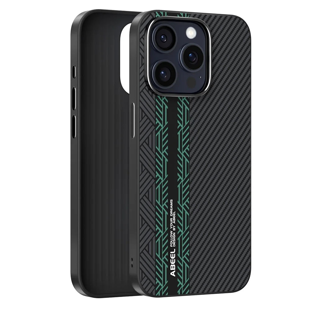 ABEEL For iPhone 13 Pro Case PC + TPU + Aluminum Alloy + PU Leather Slim Phone Back Cover Compatible with MagSafe - Texture 2 - 2