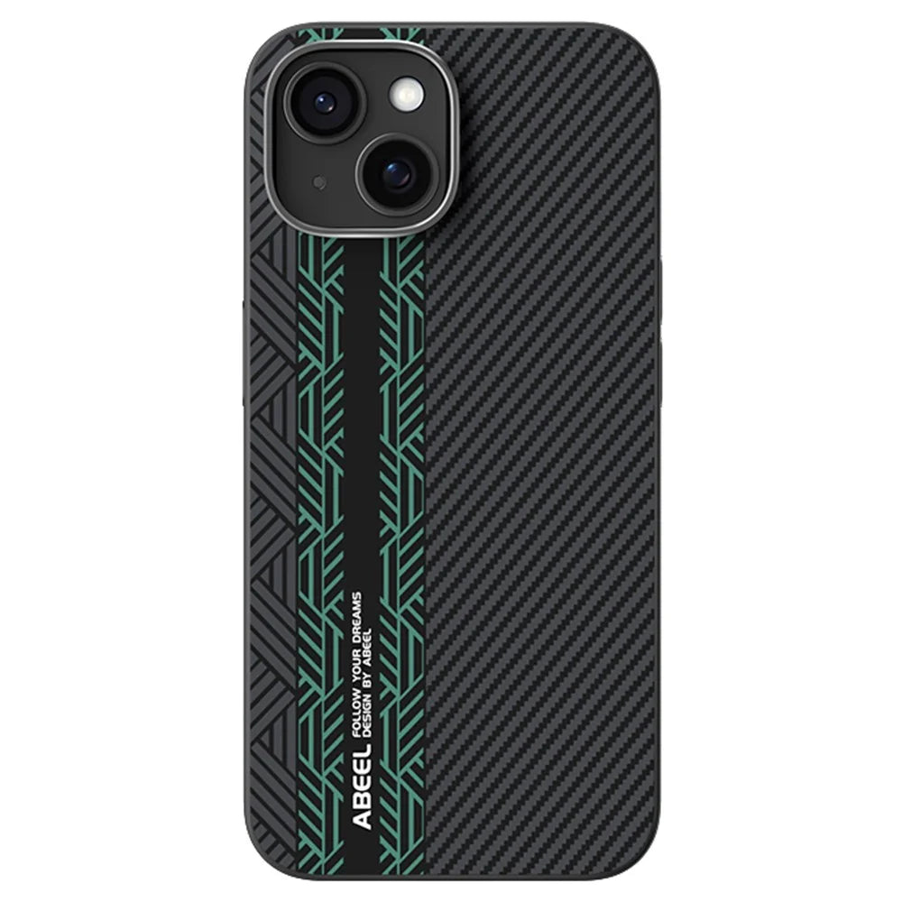 ABEEL For iPhone 13 Case PC + TPU + Aluminum Alloy + PU Leather Slim Phone Back Cover Compatible with MagSafe - Texture 2 - 1