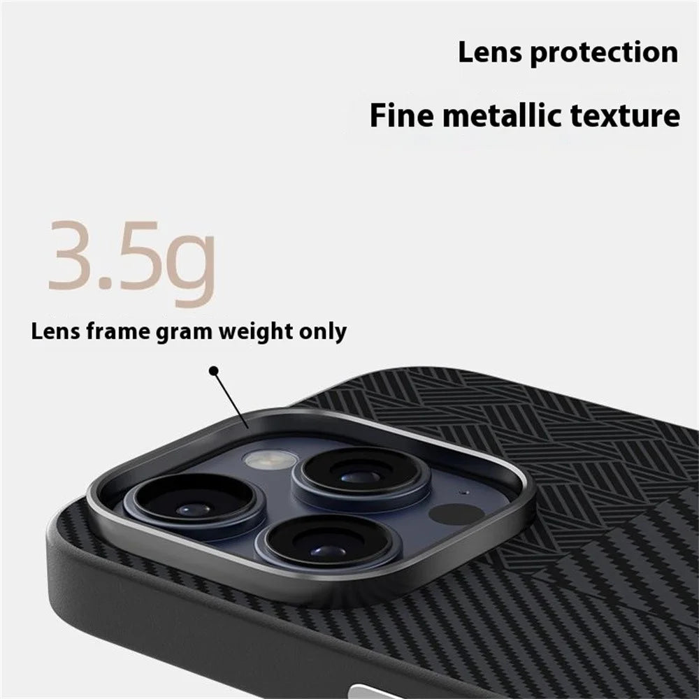 ABEEL For iPhone 13 Pro Max Case PC + TPU + Aluminum Alloy + PU Leather Slim Phone Back Cover Compatible with MagSafe - Texture 3 - 7