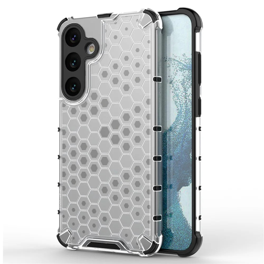 For Samsung Galaxy S25 Case PC+TPU Phone Cover Honeycomb Shape - Grey - 1