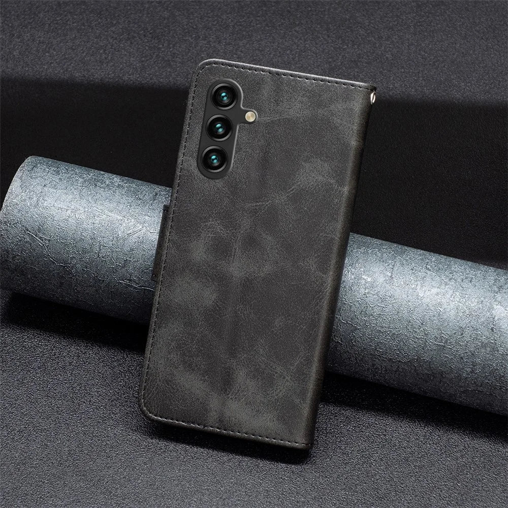 For Samsung Galaxy A36 5G Case Shockproof PU Leather Cover with Wallet Card Slots - Black - 6