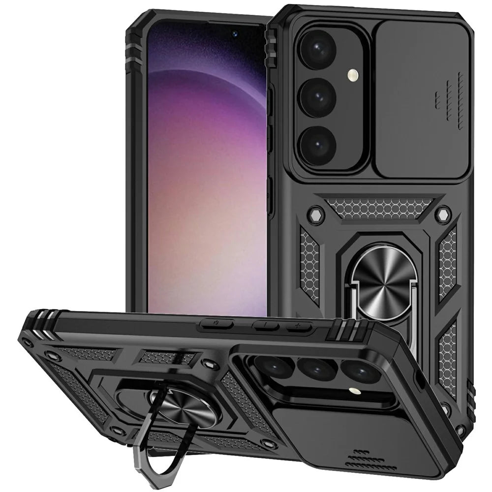 For Samsung Galaxy S25+ Case PC + TPU Phone Cover Lens Ultimate Protection Kickstand - Black - 1