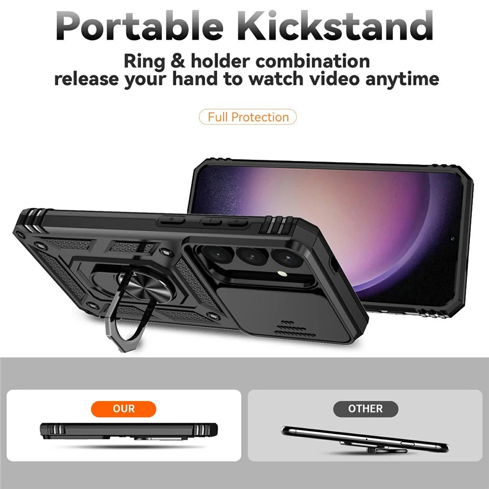 For Samsung Galaxy S25+ Case PC + TPU Phone Cover Lens Ultimate Protection Kickstand - Black - 2