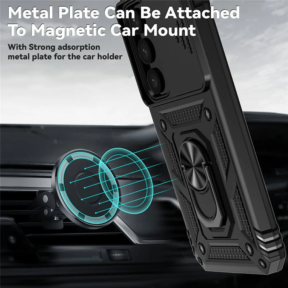 For Samsung Galaxy S25+ Case PC + TPU Phone Cover Lens Ultimate Protection Kickstand - Black - 3