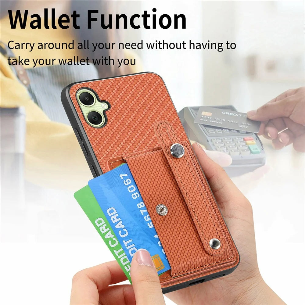 For Samsung Galaxy A06 4G Case Wristband Anti-Drop Leather Back Cover Card Holder - Green - 7