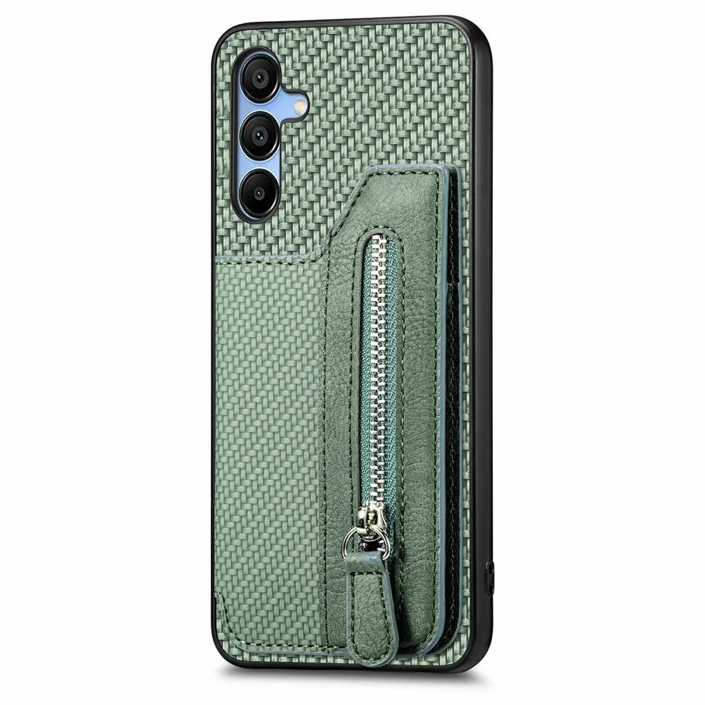 For Samsung Galaxy A16 4G / 5G Case Leather+PC+TPU Zipper Pocket Kickstand Phone Cover - Green - 2