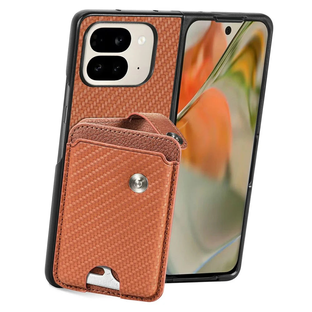 For Google Pixel 9 Pro Fold 5G Case Card Holder Leather Back Cover with Card Knife - Brown - 4