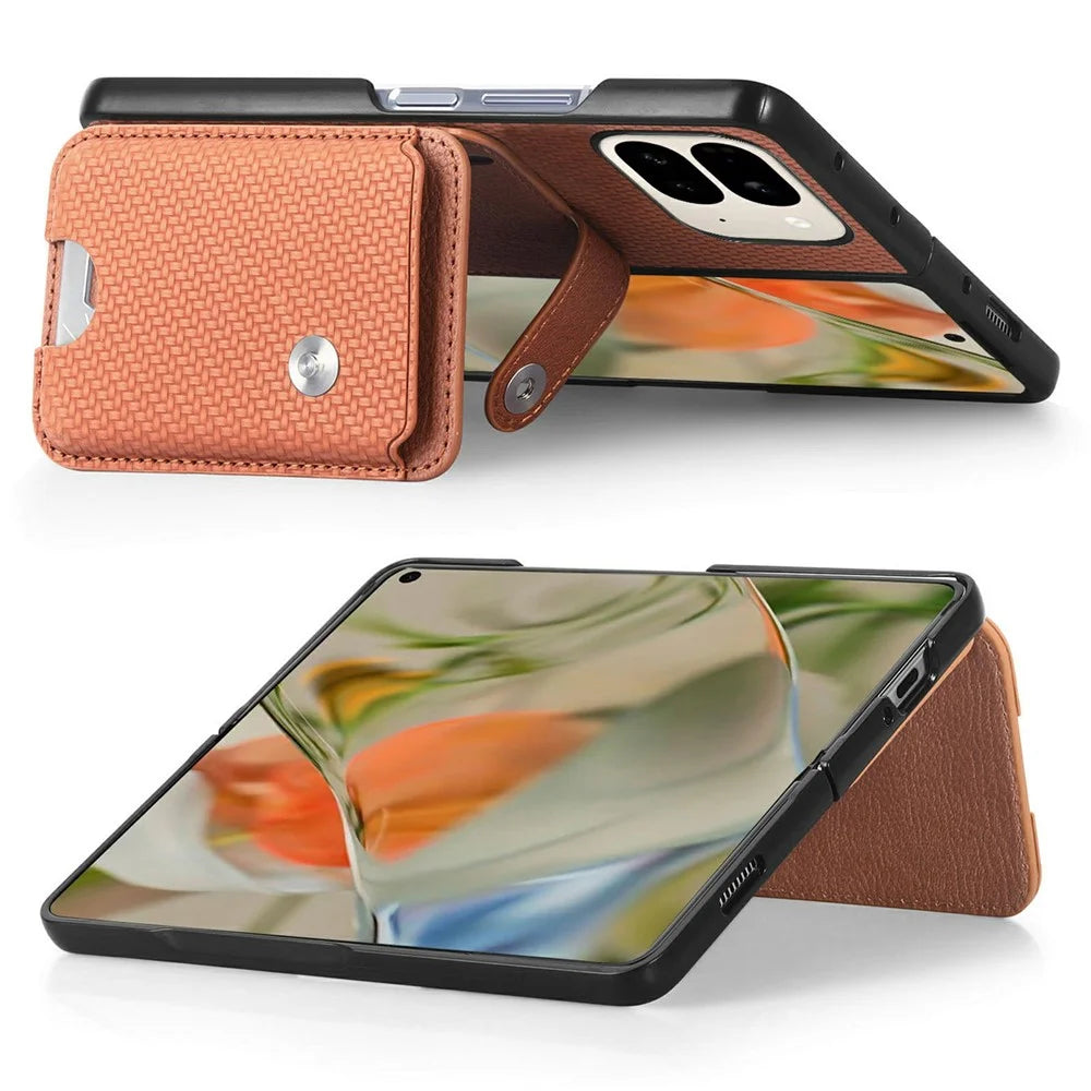 For Google Pixel 9 Pro Fold 5G Case Card Holder Leather Back Cover with Card Knife - Brown - 5