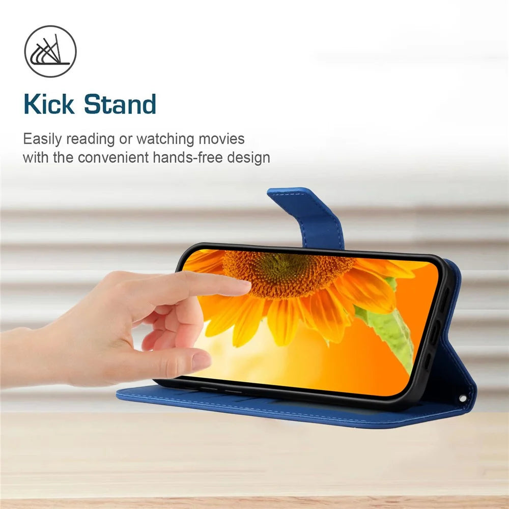 HT04 For Samsung Galaxy S25 Ultra Case Sunflower Imprint Leather Wallet Phone Cover with Wrist Strap - Sapphire - 3