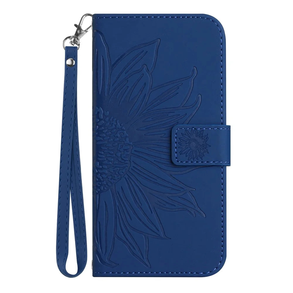 HT04 For Samsung Galaxy S25 Ultra Case Sunflower Imprint Leather Wallet Phone Cover with Wrist Strap - Sapphire - 7