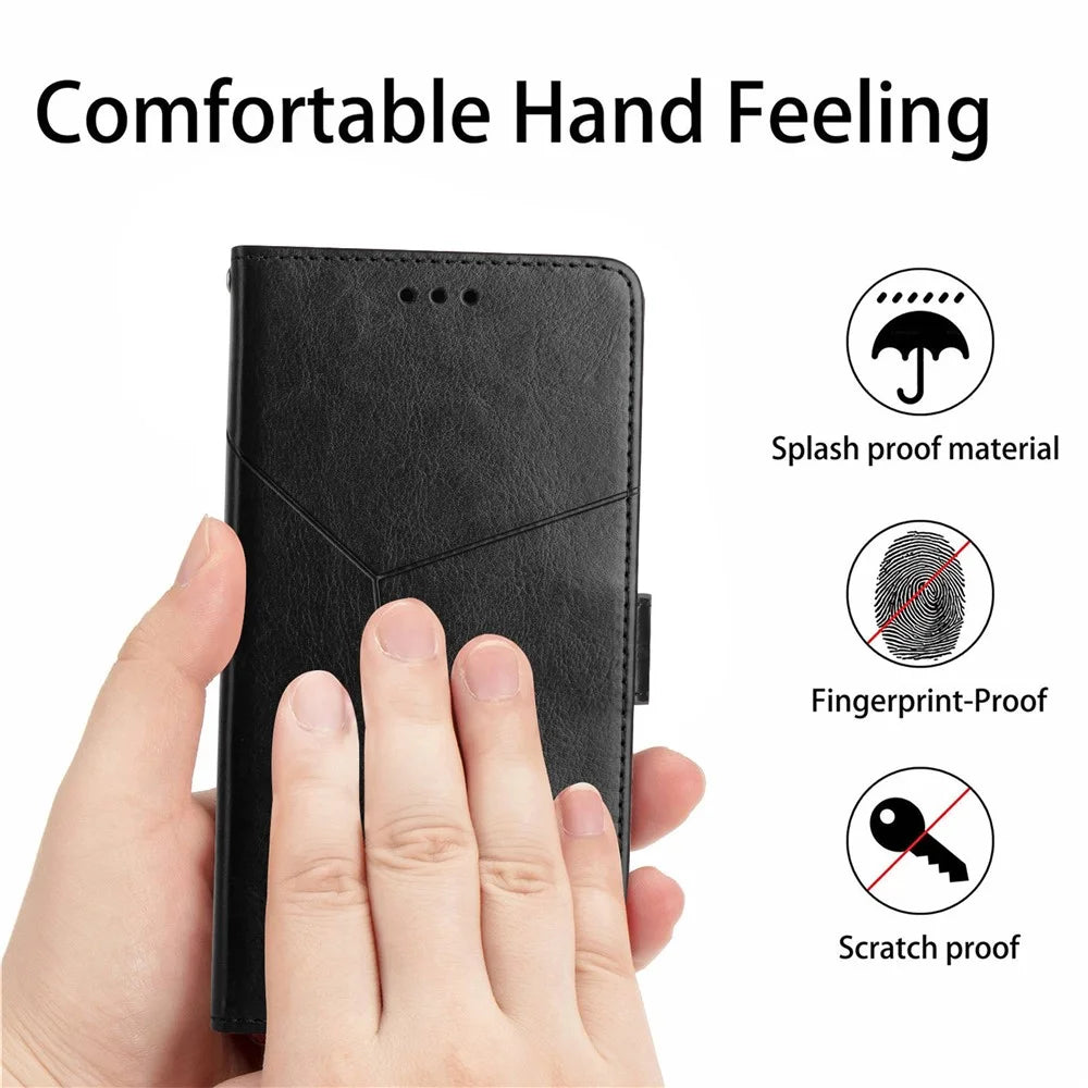 For Samsung Galaxy S25 Case with Wrist Strap Y Shaped Lines Imprint Leather Phone Cover - Black - 5