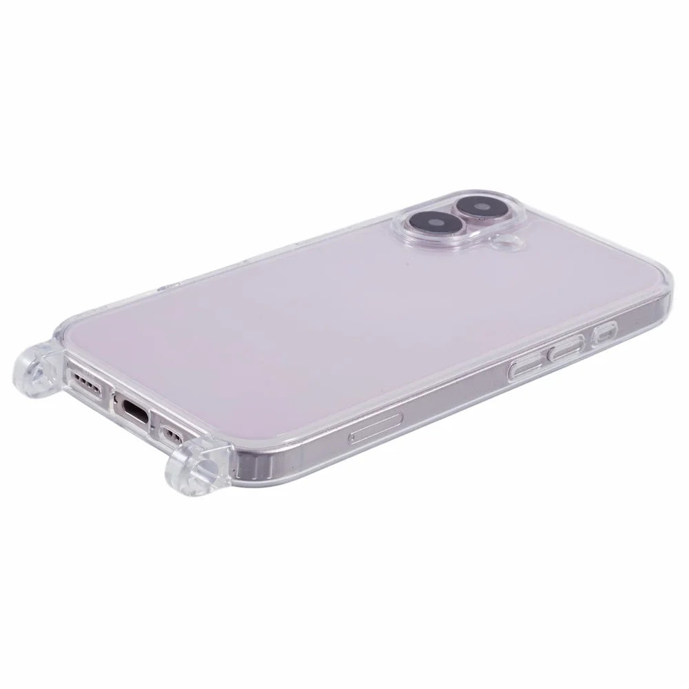 For iPhone 16 Case TPU 1.8mm Clear Phone Cover with Lanyard Holes - 4