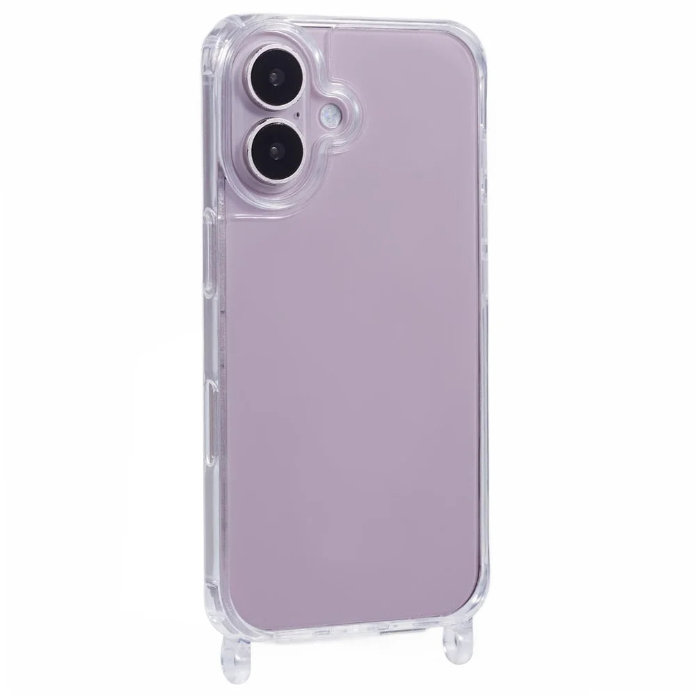 For iPhone 16 Case PC+TPU 1.5mm Clear Phone Cover with Lanyard Holes - 1