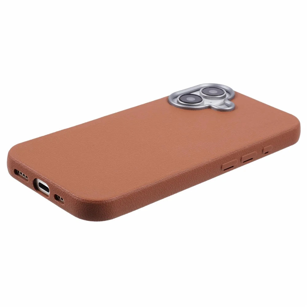 For iPhone 16 Plus Case Electroplating Lens Frame Textured TPU Shockproof Phone Cover - Brown - 5
