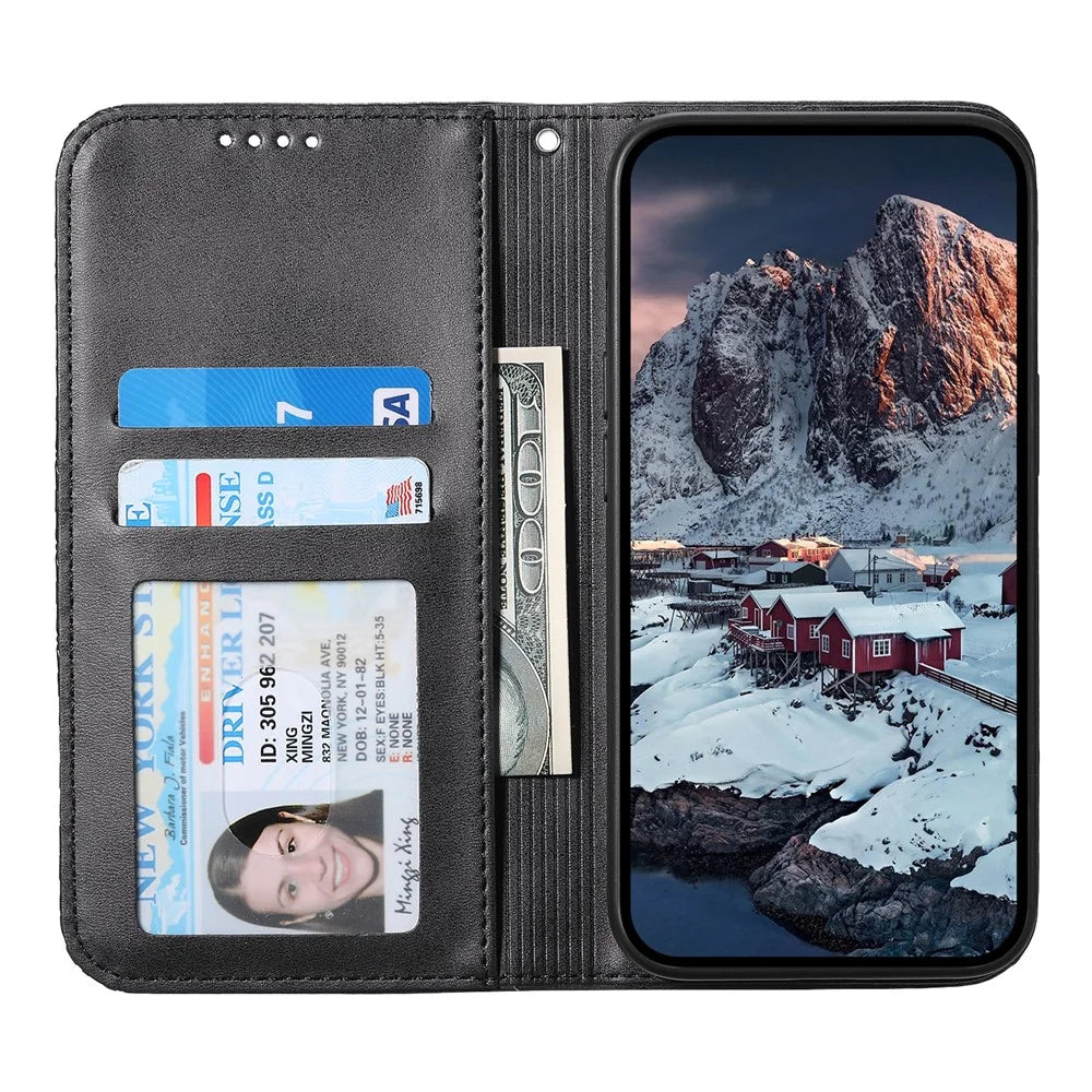 For Samsung Galaxy S25 Case Calf Texture PU Leather Phone Cover with Wallet - Black - 2